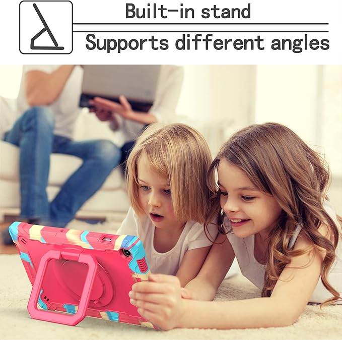 Dteck for Samsung Galaxy Tab A8 (SM-X200) Tablet Case 10.5 2022 Release Shockproof Rugged Hard Case for Kids with Rotate Handle and Kickstand Protective Cute Cover with Shoulder Strap Rainbow Rose