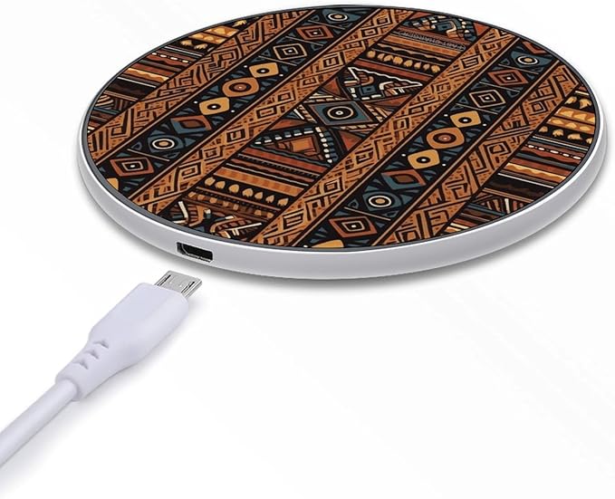 Traditional African Design Pattern Wireless Charger Fast Wireless Charging Pad with USB Cable 10W Anti-Slip Magnetic Wireless Charger Portable Slim Charger Puck Travel Charging Station