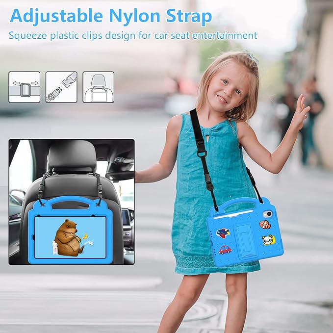 Compatible with Apple iPad mini 6 2021 8.3 inch Tablet Case Lightweight Shockproof Protective Case with Shoulder Strap &amp Stand Handle &amp Pen Tray for Girl Kid Gift Sky Blue
