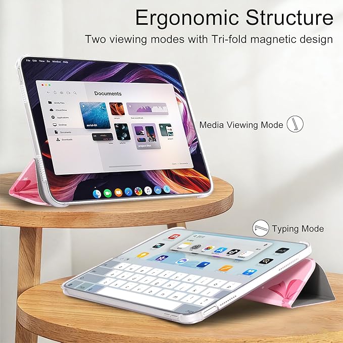 case for ipad 11th Generation11 Inch 2025 (A16 Chip) &amp 10th Gen 10.9 Inch 2022 - Slim Scratch-Resistant Hard PC Translucent Back Shell SmartCover Wake/Sleep FunctionPink Bow