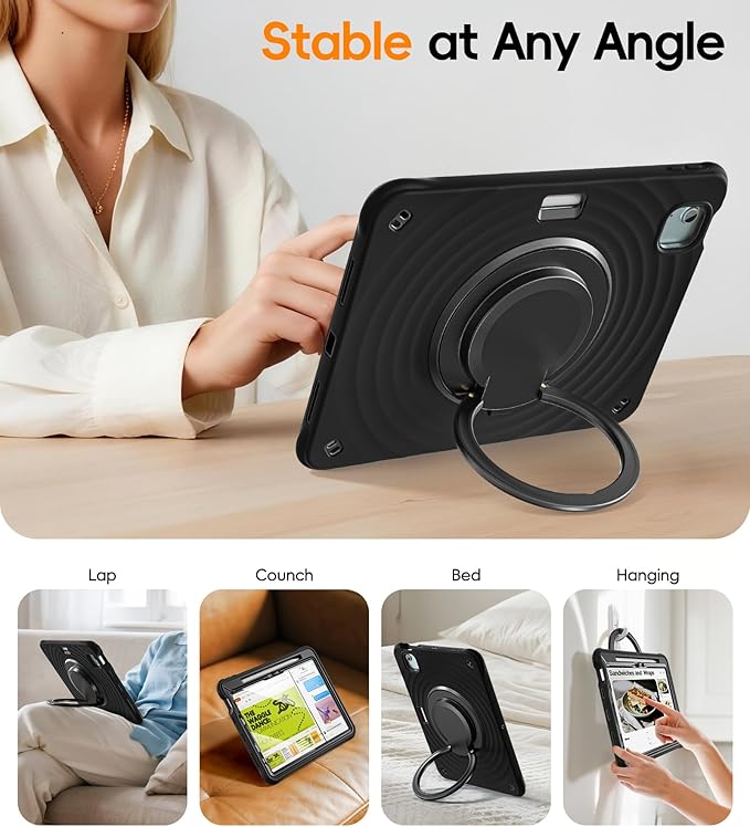 BATYUE Case for iPad Air 11-inch M4 (2026)/ M3 (2025) / M2 (2024) iPad Air 5th/4th 10.9 inch(2022/2020) iPad Pro 11 4th/3rd/2nd/1st Cover with Class Screen Protector Pencil Holder &amp Strap Bla