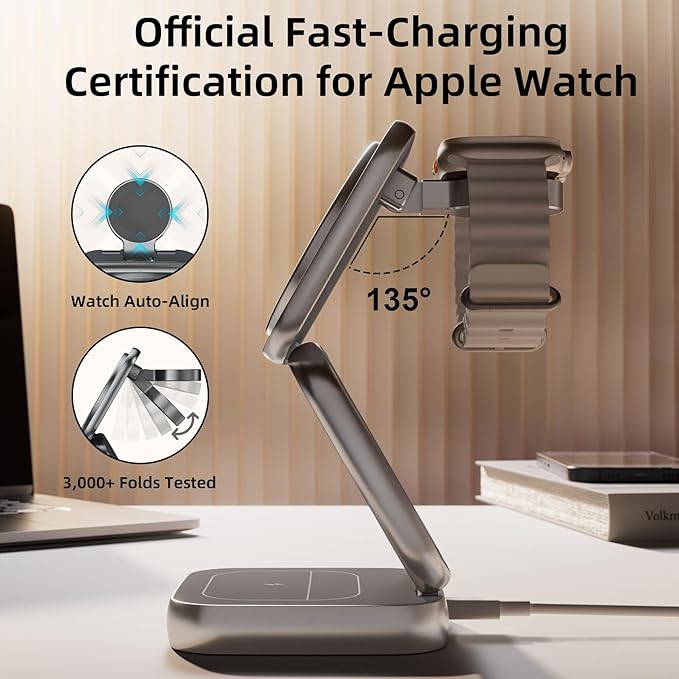 5-in-1 Wireless Charger for MagSafe AC ISLAND Portable Travel Charging Station 35W Max Fast Foldable Magnetic Stand Evolved for iPhone 17-12 &amp Air Series Apple Watch AirPods (with 35W Adapter