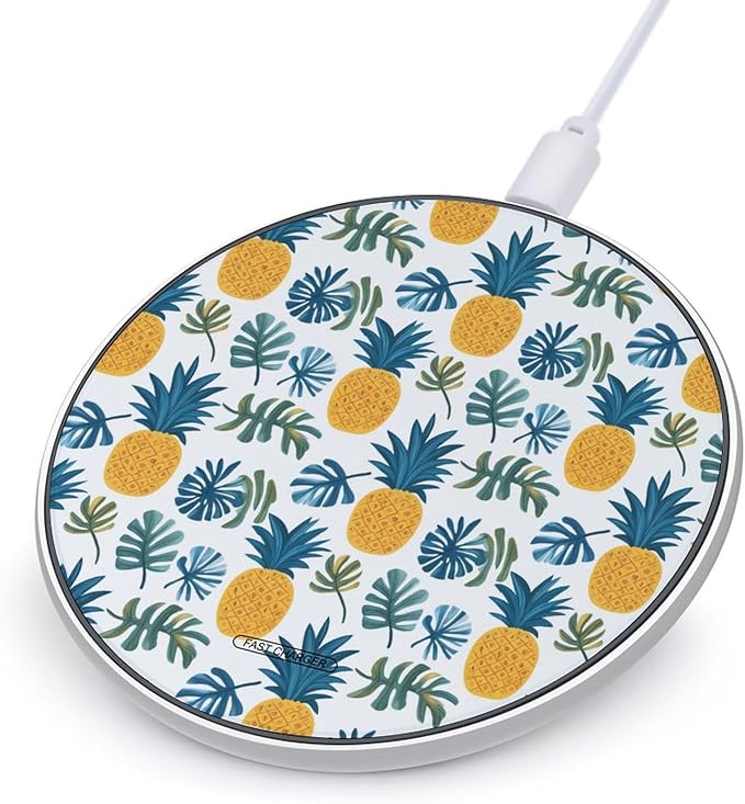 Pineapple Tropical Leaves Wireless Charger Anti-Slip Wireless Charging Pad Slim Charger Mat for Men Women