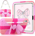 VOFUOE for iPad A16 Case 11th Generation 2025 11 Inch for iPad 10th Generation Case 2022 10.9 Inch for Kids Girls with Sweet Bow Stand Shoulder Strap Pencil Holder Hard Protective Cover-Hot Pink