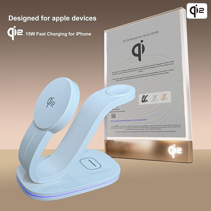4-in-1 Wireless Charging Station Qi2 15W Charger Station for iPhone 17/16/15/14/13/12 Series Watch Airpods 1-8/Ultra iPad AirPods (White 4 in 1)