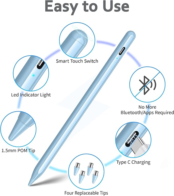 Stylus Pens for Touch Screen DRYMOKINI Stylist Pen Compatible for Android and iOS Tablet/Phones Rechargeable Universal Stylus Pencil Compatible for A-pple/i-Pad/Phone Tablet Blue