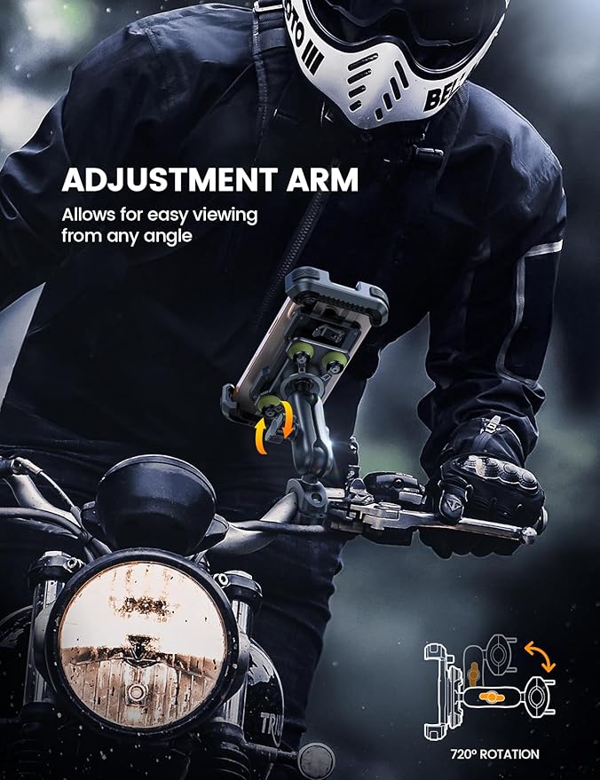 Lamicall Motorcycle Phone Mount Holder - [Dual Vibration Dampener] [Metal Adjustment Arm] Motorcycle Cell Phone Holder Bike Handlebar Phone Mount for iPhone 16 15 14 Pro Max 4.7-6.7 Phones Green