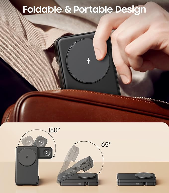 3 in 1 Magnetic Foldable Wireless Charger for Samsung Fast Mag-Safe Charging Station for Galaxy S26 S25 S24 Ultra Plus/Z Fold/Z Flip 7/6/5 Charger Stand for Galaxy Watch Ultra /8/7/6/5/Pro for Buds