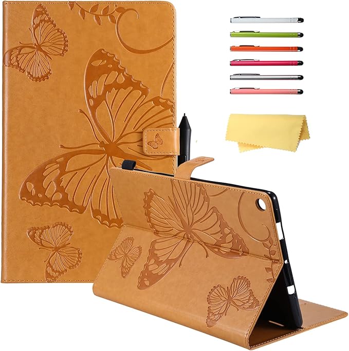 Kindle Fire HD 10 Tablet 2019/2017 Case 9th/7th Generation 10.1 with Pencil Holder Pockets [Auto Sleep/Wake] Folio Stand Embossed PU Leather Magnetic Smart Wallet TPU CoverYellow Butterfly