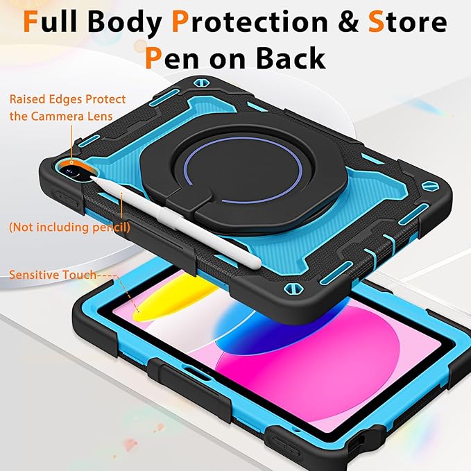 ROISKIN Case for iPad (A16) 11th Generation 11 Inch 2025 iPad 10th Generation Case 10.9 for Kids with Screen Protector360 Kickstand &amp HandleShoulder StrapHeavy Duty Military Grade Drop Protec