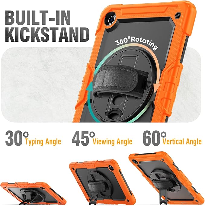 HXCASEAC Case for Samsung Galaxy Tab A11+ Plus 11 Inch Protective with Screen Protector/Hand Strap/Pen Holder Sturdy Shockproof for Samsung A11 Plus Tablet Case 5G SM-X230 SM-X236 SM-X238U - Orange
