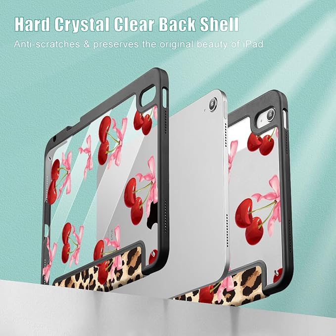 May Chen for iPad Air 11-inch M4/M3/M2 (2026/2025/2024) iPad Air 5th/4th 10.9 Inch - Shockproof Cover with Clear Back Shell &amp Penceil Holder Auto Wake/Sleep Stand Cover Cherry Cheetah