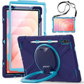 for Galaxy Tab S11 Ultra Rotating Case 14.6inch Heavy Duty Hybrid Rugged Case with S Pen Holder Shockproof Kids Cover with 360 Rotation Stand/Shoulder Strap (Navy Blue)