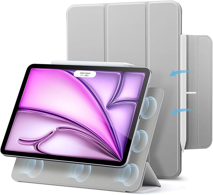 ESR for iPad Air 13 Inch Case M4/M3/M2 (2026/2025/2024) iPad Pro 12.9 Case Powerful Magnetic Attachment Slim Trifold Stand Case Supports Pencil Pro &amp Pencil (USB-C) Rebound Series Gray