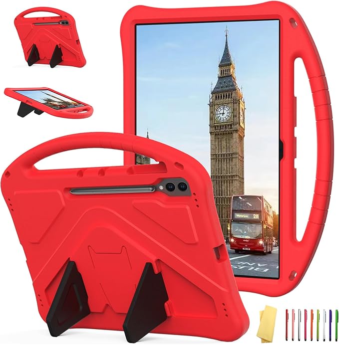 for Samsung Galaxy Tab S9 Ultra &amp S8 Ultra 14.6-Inch Kids Case 2023/2022 (SM-X910/X916/X918/X900/X906) with Kickstand/Handle Stand Kids Friendly Lightweight Soft EVA Shockproof Cover Red