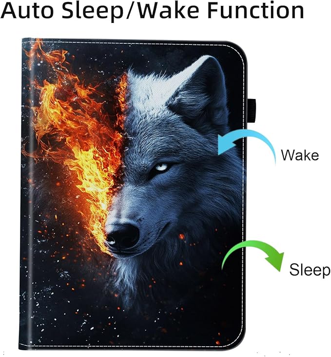 Case for Samsung Galaxy Tab A9 Plus/A9+ 5G 11 Inch 2023 Model (SM-X210/X216/X218)Card Slot PU Leather TPU Case Pen Holder Auto Wake SleepWolf in The Fire