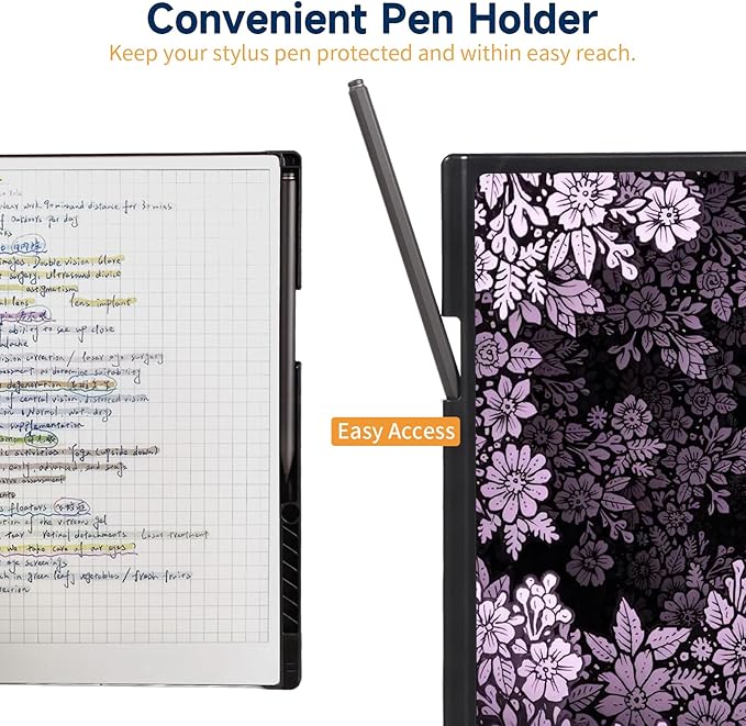 Case for Remarkable Paper Pro Tablet 11.8 (2024 Released) Lightweight and Hard Back Shell Protective Book Folio CoverHave Auto Sleep/WakePen Holder and Pen Tips Box (Light purple flowers)