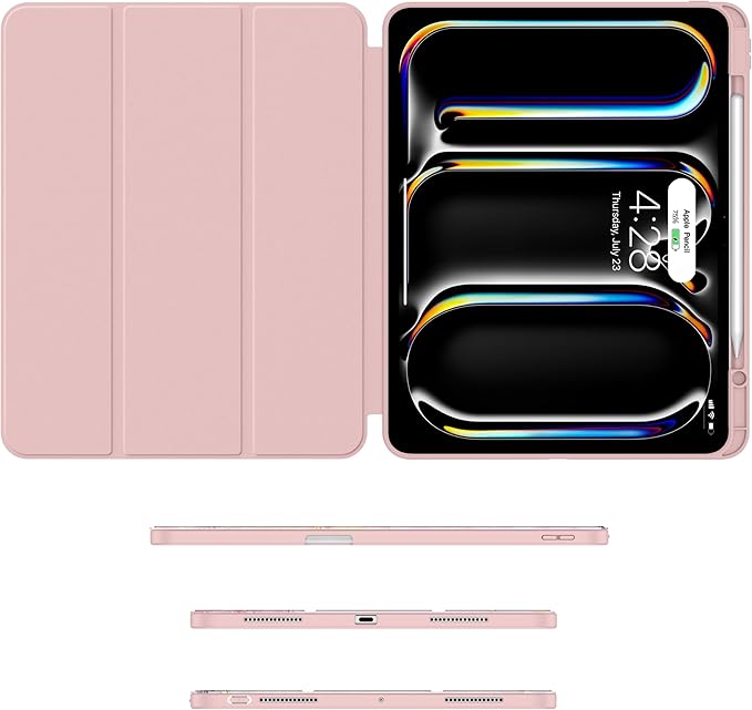 Soke Case for New iPad Pro 13 Inch (M5/M4 2025/2024 Release) with Pencil Holder Trifold Stand Shockproof [Support Apple Pencil Charging + Auto Wake/Sleep] Soft TPU Back Cover Dreamy Marble