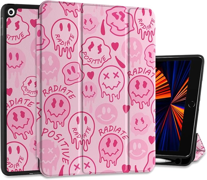 DONGKE Case Compatible with iPad 10.2 Inch 2021 2020 2019 iPad 9th/8th/7th Generation with Pencil Holder Slim Stand Protective Case with Soft TPU Back Auto Sleep/Wake Cover Melting Faces
