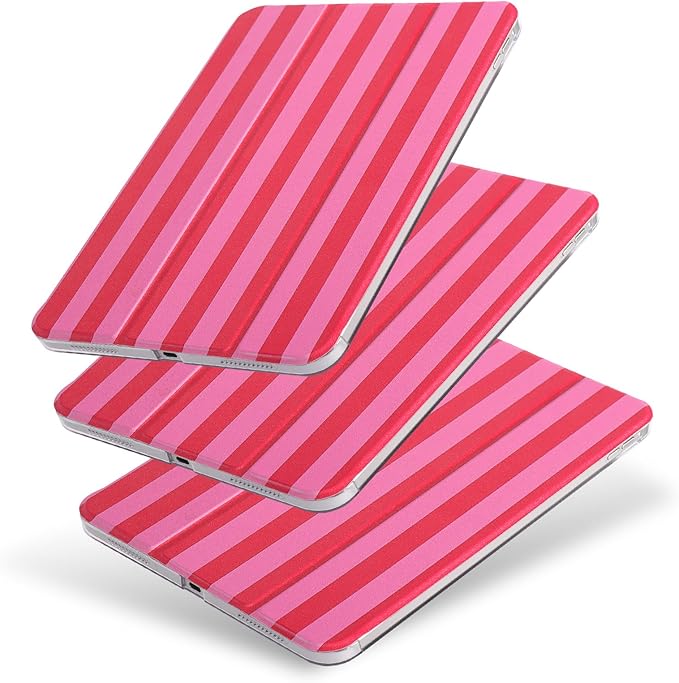 case for ipad 11th Generation11 Inch 2025 (A16 Chip) &amp 10th Gen 10.9 Inch 2022 - Slim Scratch-Resistant Hard PC Translucent Back Shell Smart Cover Wake/Sleep Function Red Pink Stripes