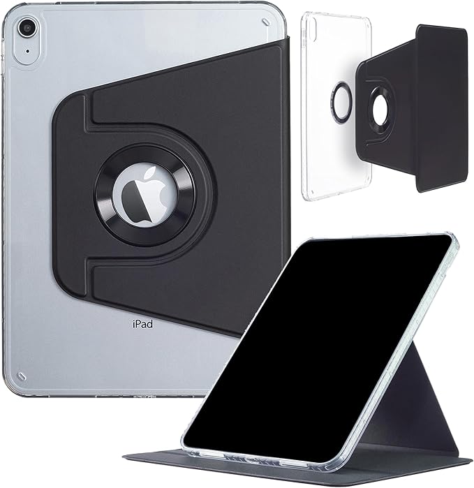 iPad 11 (11'') A16 2025/ iPad 10 (10.9'') 2022 Case DMaos Magnetic Detachable Smart Cover 360 Rotation Foldable Stand - Black