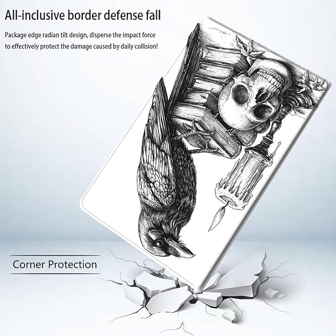 Bxgolkgd Tablet Case for 6 Kindle 11th Generation (2024/2022 Release)Shockproof Stand Cover with Heat DissipationAuto Wake/Sleep FunctionRaven Skull