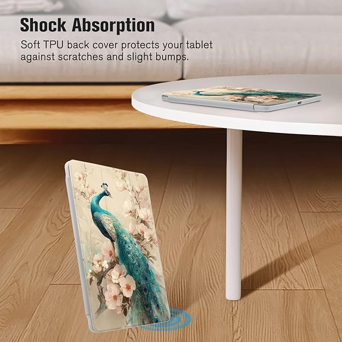 Aesthetic Flower Peacock Case for Ipad Pro 13 Inch M4 2024 Gorgeous Floral Bird Cover Chic Shell Auto Sleep/Wake Anti-Slip Shockproof Cover with Clear Back &amp Pencil Holder(Girls Women)