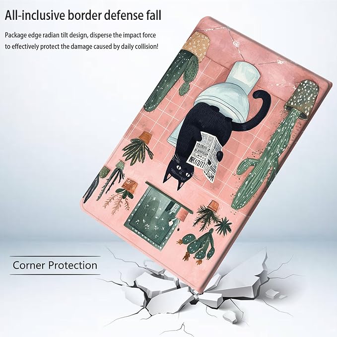 Bxgolkgd Tablet Case for 7 Kindle Paperwhite 2024 (12th Gen) &amp Kindle Colorsoft Signature EditionAuto Wake/Sleep FunctionBlack Cat Reading Newspaper