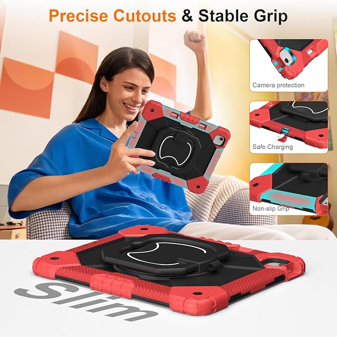 Case for iPad Air 13 Inch Case M4 2026/M3 2025/ M2 2024 Auorld for iPad Air 13 Inch Case M4 2026 Case with Screen Protector 360 Degree Rotating Stand Shoulder Strap Pencil Holder Red Black
