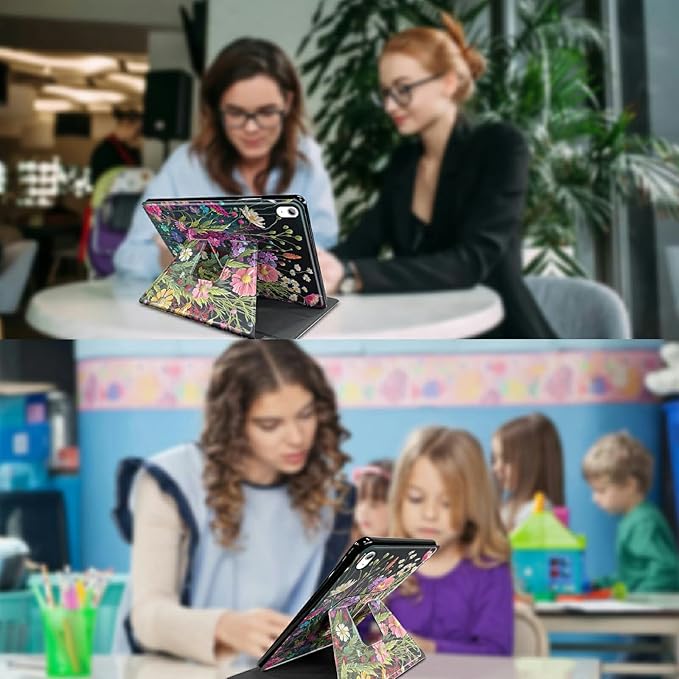 for iPad A16 Casefor iPad 11th/10th Generation Case 2025/2022 Release 360 Rotating Degree Stand Lightweight Protective Smart Cover with Auto Wake/Sleep - Floral Flower