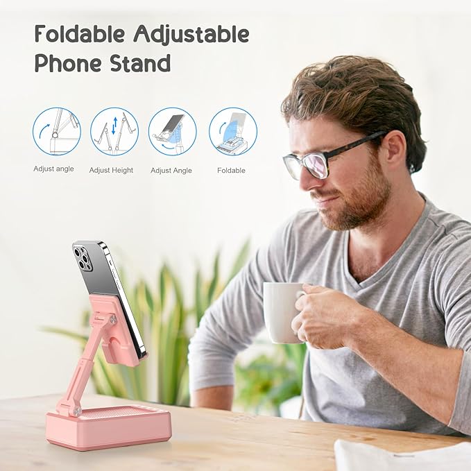TechGlow Gifts for Men Women Foldable Cellphone Stand with Charging Function Birthday Gift Idea for Mom Dad Cool Gadget Tech Gifts-Pink