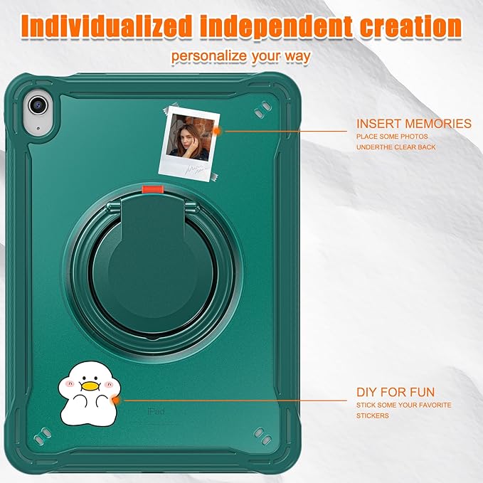 Batianda Ultimate Protective Case for New iPad 11th Generation 11 inch 2025 A16 Chip Sturdy Rugged Shockproof Silicone Tablet Cover with 360° Rotatable Ring Kickstand &amp Pencil Holder Teal