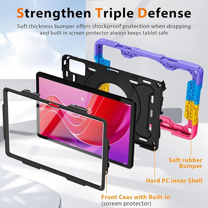 ROISKIN Case for Lenovo Tab M11 / K11 (TB-330FU/TB-330XU) 11 inch Drop-Proof Protection Cover with 360° Rotate Stand &amp Handle &amp Screen Protector &amp Shoulder Strap &amp Kids Friendly