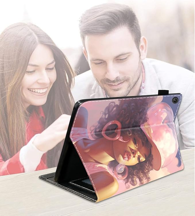 Case for Amazon Kindle Fire 7 Tablet (7 9th/7th Generation 2019/2017 Release) Slim PU Leather Cover with Card Slot &amp Auto Wake/Sleep Fashion African American Girl