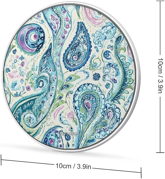Paisley Pattern Blue Green Phone Charger Magnetic Charging Pad Anti-Slip with USB Cable