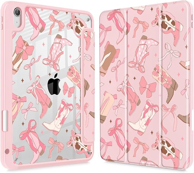 Case for iPad (A16) 11th Generation 11 Inch (2025) iPad 10th Generation 10.9 Inch (2022) Shockproof Cover with Clear Transparent Back Shell &amp Pencil Holder Pink Cowgirl Boots