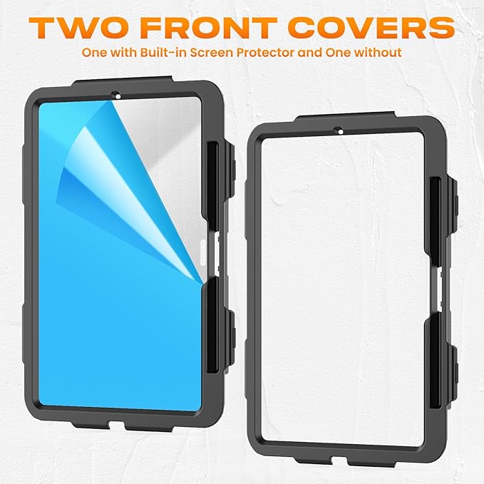 SEYMAC stock Case for iPad Pro 11-inch M5-M4 2025-2024 Shockproof Heavy Duty Case with Screen Protector Pencil Holder Rotating Stand Hand Strap Shoulder Strap Orange
