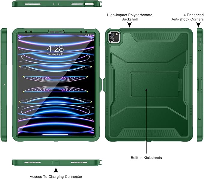 Soke Case for iPad Pro 12.9 Inch 6th/5th/4th Generation(2022/2021/2020 Release) Rugged Shockproof Protective Cover with Built-in Kickstand for Apple iPad Pro 12.9 - Alpine Green