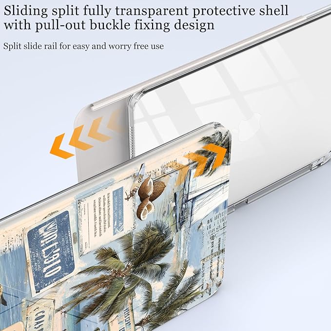 Sea Beach Newspaper for iPad Air 11 Inch Case 7th/6th Generation (M3/M2) 2025/2024 with Pencil Holder Auto Sleep/Wake White Leather Acrylic Back Detachable Cover