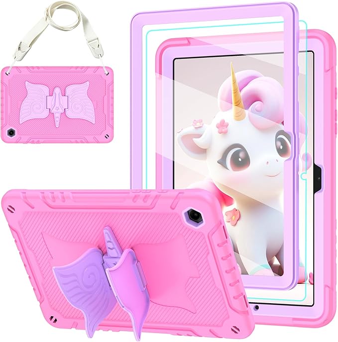 Case for Samsung Galaxy Tab A11+ Plus/ A9+ 11 inch 2025/2023 with Screen ProtectorUnicorn Stand Shoulder StrapShockproof for Galaxy Tab A11 Plus/A9 Plus Tablet Case Kids Girls (Pink)