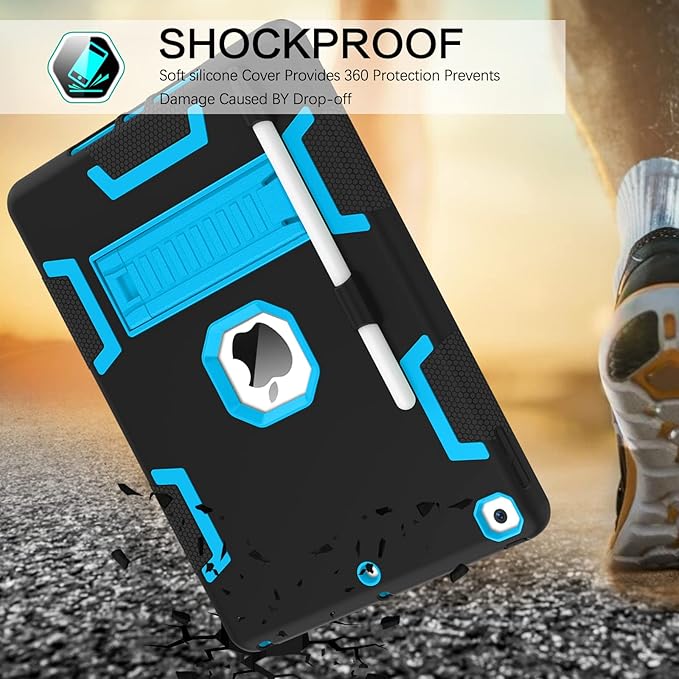 BENTOBEN iPad 9th Generation Case iPad 8th Generation Case iPad 7th Gen Case iPad 10.2 2021/2020/2019 Case 3 in 1 Heavy Duty Rugged Shockproof Protective Cover with Stand Pen Holder Black/Blue