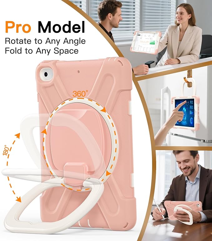 BATYUE for iPad mini 5/4 7.9 Inch Case (2019/2015) Protective Shockproof Cover with 360° Kickstand Detachable Shoulder Strap &amp Pencil Holder for Women &amp School - Rose Gold