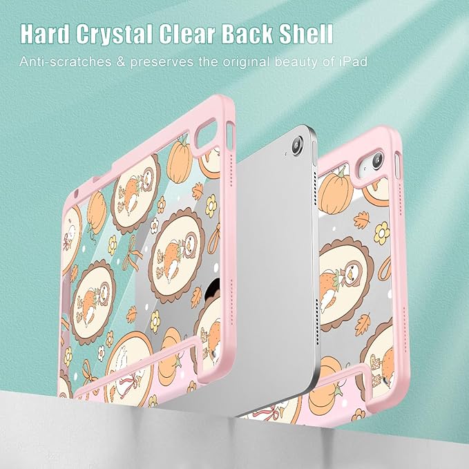Case for iPad (A16) 11th Generation 11 Inch (2025) iPad 10th Generation 10.9 Inch (2022) Shockproof Cover with Clear Transparent Back Shell &amp Pencil Holder Pumpkin Fleece Goose