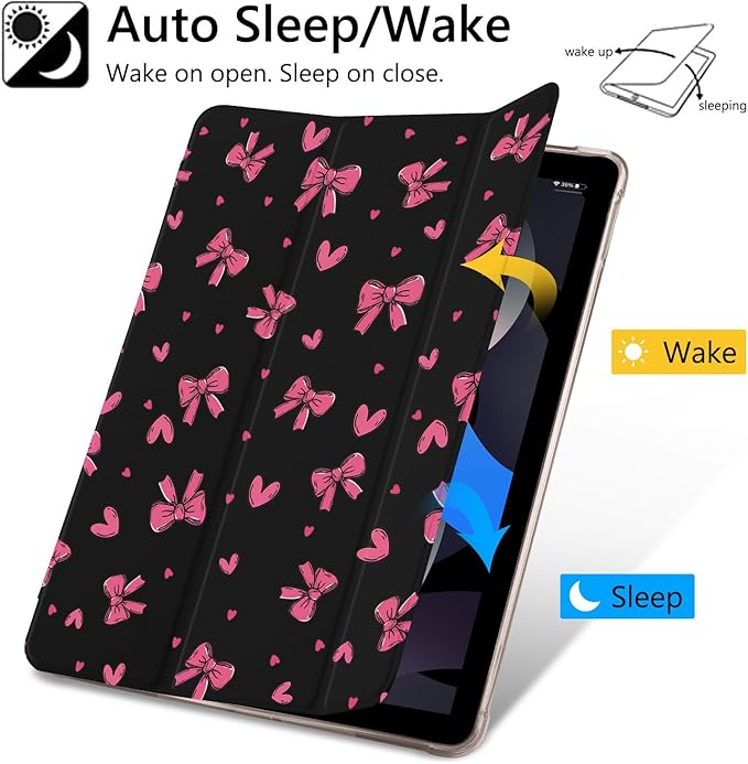 JOYLAND Cute Funny Bow Heart Pattern Case for iPad Mini 7th(A17 Pro) 2024 / Mini 6th Generation 8.3 2021Pencil Holder &amp Clear Transparent Back &amp Trifold Smart Pad White Cover Scratchproof Ca