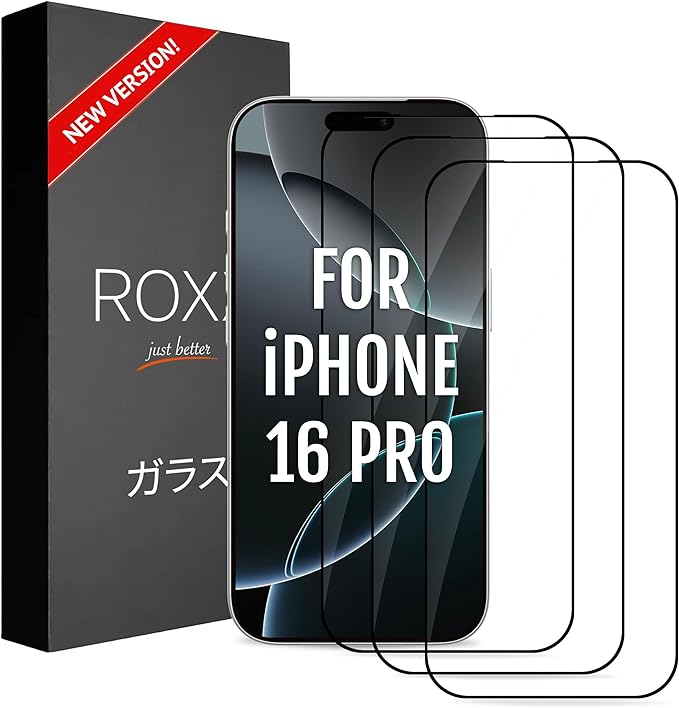 ROXX NEO Japanese 9H 3D Screen Protector (3-Pack) | Perfect Fit – Full Display Visibility | For iPhone 16 Pro | Smooth Rounded Edges | Extra Hardness | Crystal Clear | Scratch-Resistant | Shatterproof