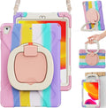 BRAECN for 9.7” iPad 6th/5th Generation Cases iPad Air 2/ iPad Pro 9.7 Kids Case-Heavy Duty Silicone Cover with Stable Kickstand Multi-Functional Grip Carrying Strap Pencil Holder-Colorful Pink