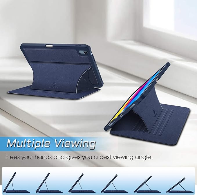 Fintie Magnetic Stand Case for iPad (A16) 11th Generation 11 Inch (2025) iPad 10th Generation 10.9 Inch (2022) - Multiple Angles Shockproof Rugged Soft TPU Cover with Pencil Holder Navy