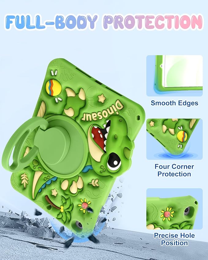 Boaretiu for iPad mini 5/4 Generation Case - Cute Cartoon with Shoulder Strap &amp Rotating Stand for Boys Girls Teens Soft Silicone for iPad mini 5th/4th Case Green Dinosaur