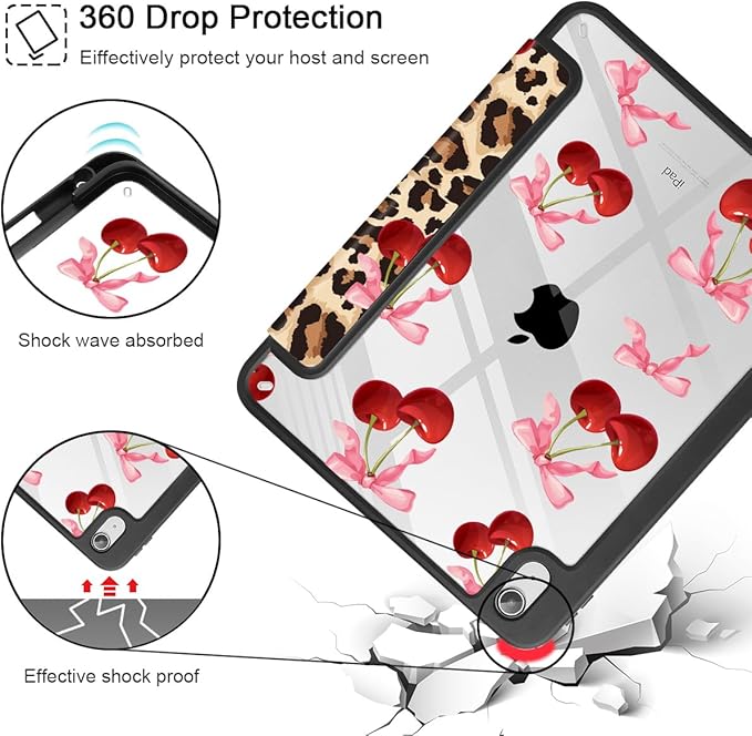 May Chen for iPad Air 11-inch M4/M3/M2 (2026/2025/2024) iPad Air 5th/4th 10.9 Inch - Shockproof Cover with Clear Back Shell &amp Penceil Holder Auto Wake/Sleep Stand Cover Cherry Cheetah