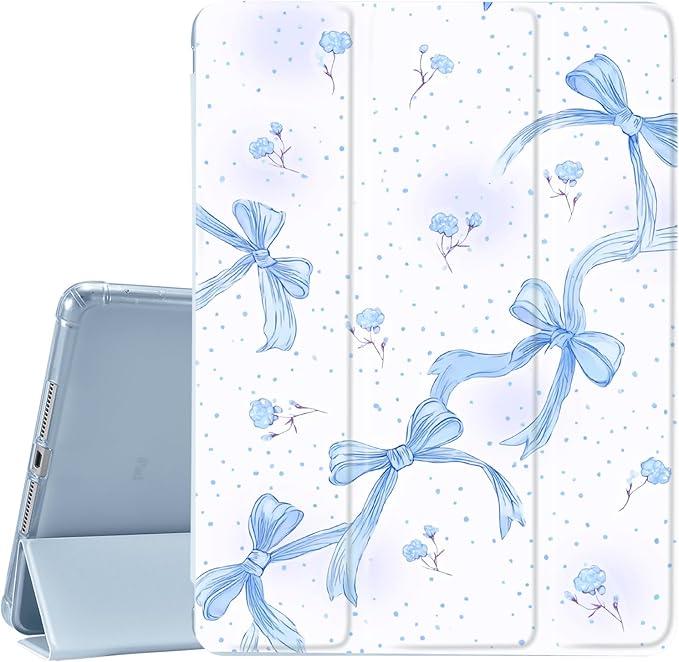 JOYLAND Blue Bow Case for iPad 10th Generation 10.9 inch/iPad (A16) 11th Generation 11 Inch 2025 with Pencil HolderTrifold Stand Protective Cover with Soft TPU BackBlue